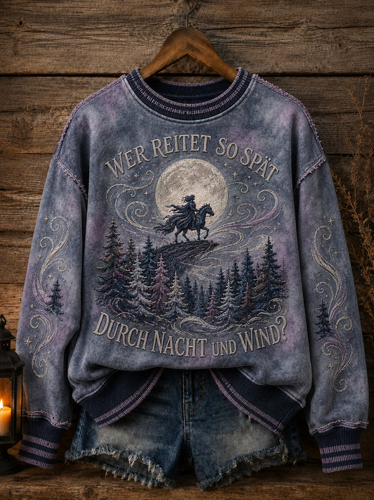 Damen-Sweatshirt mit dem Aufdruck „WER REITET SO SPÄT DURCH NACHT UND WIND“ für Halloween