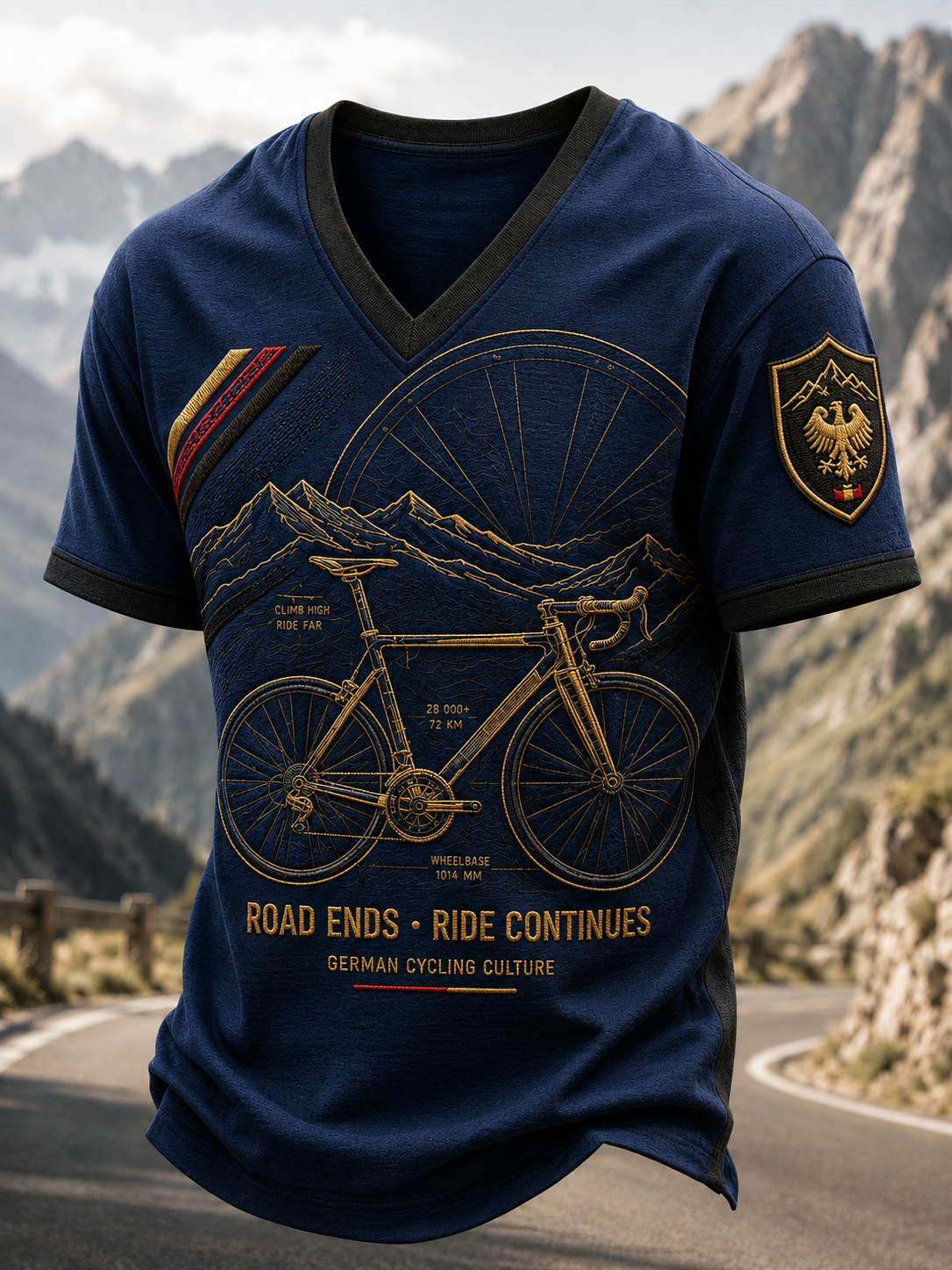 Herren-T-Shirt mit V-Ausschnitt im Stil der deutschen Radfahrerkultur