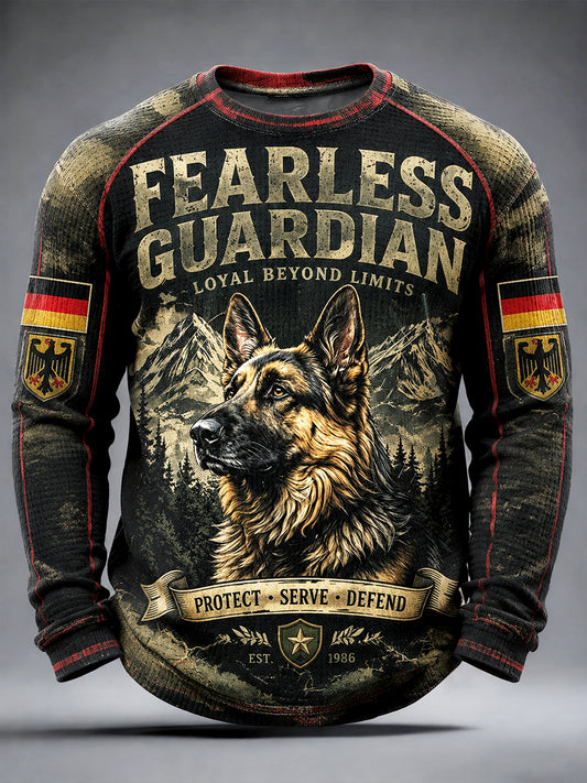 Herren-Retro-Camouflage-T-Shirt mit Deutscher-Schäferhund-Print, lässig, langärmlig