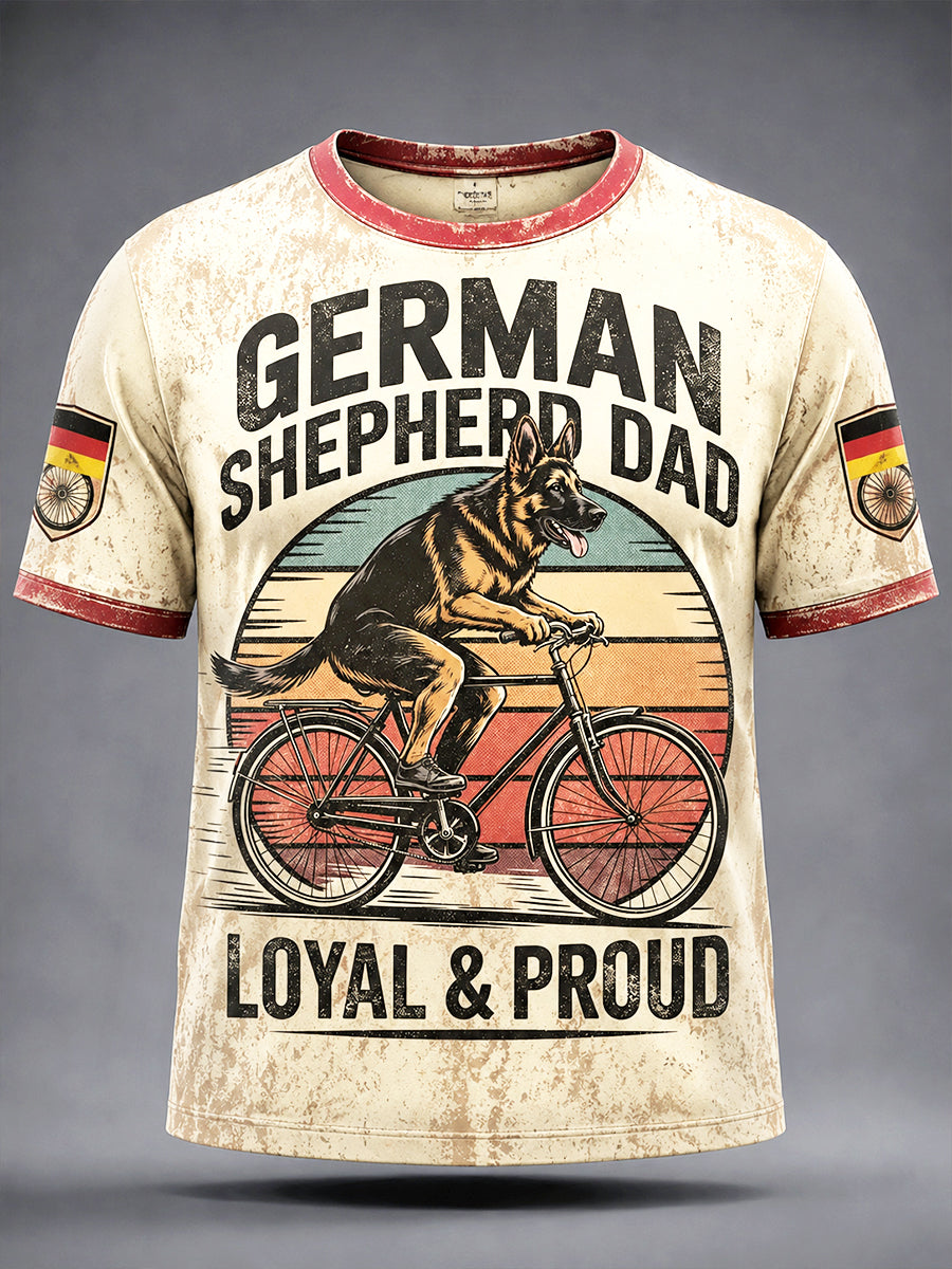 Herren-Retro-Cycling-T-Shirt mit Deutscher-Schäferhund-Print, lässig