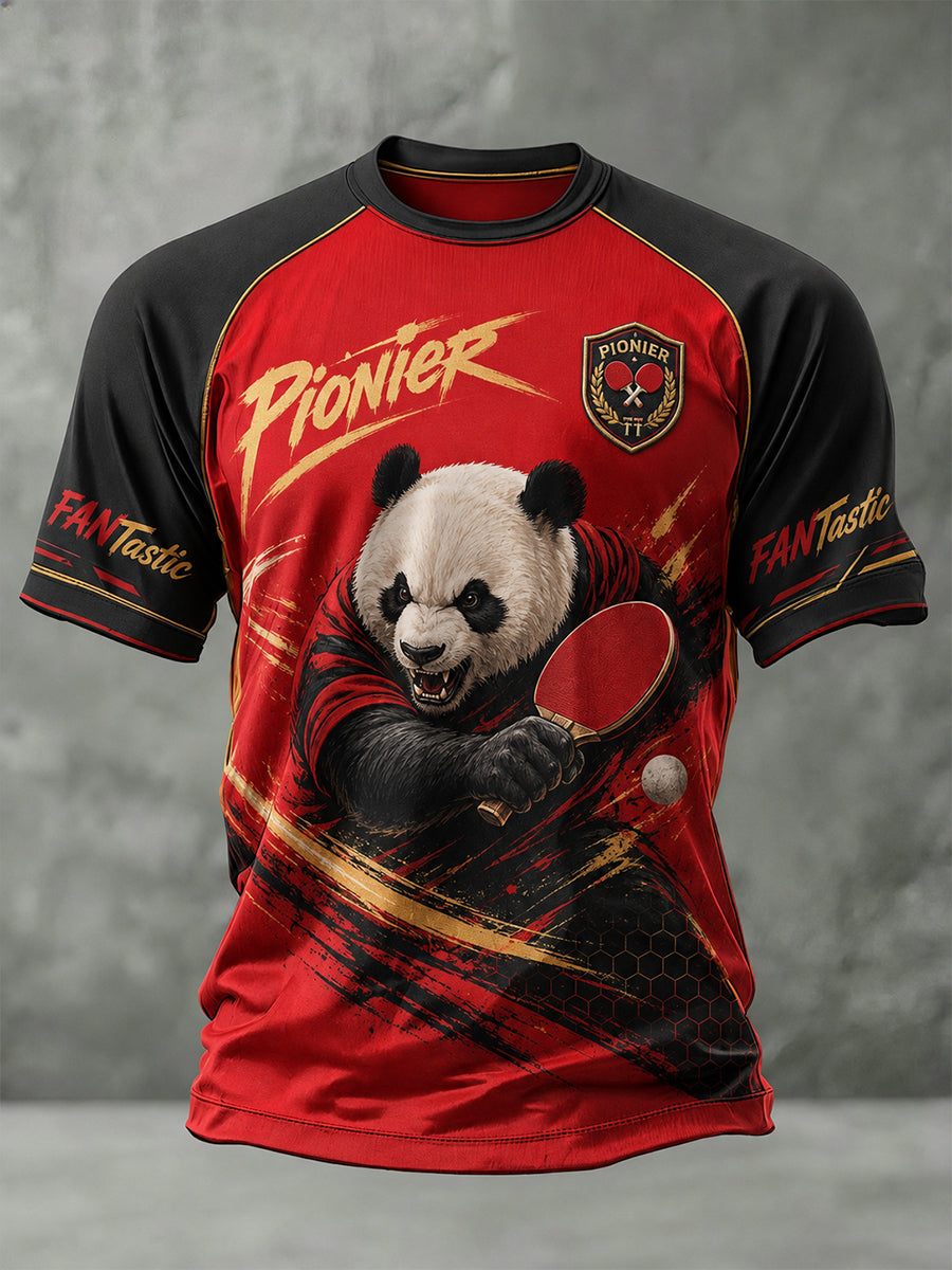 Herren-Raglan-T-Shirt mit kurzen Ärmeln und Tischtennis-Motiv-Print