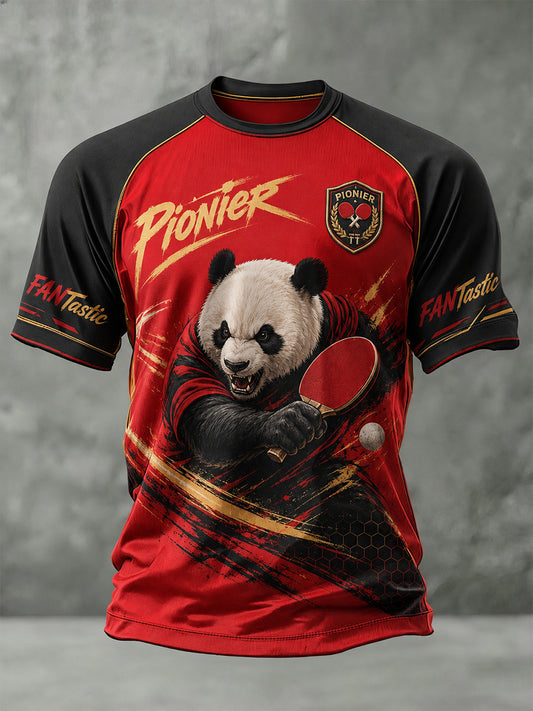Herren-Raglan-T-Shirt mit kurzen Ärmeln und Tischtennis-Motiv-Print