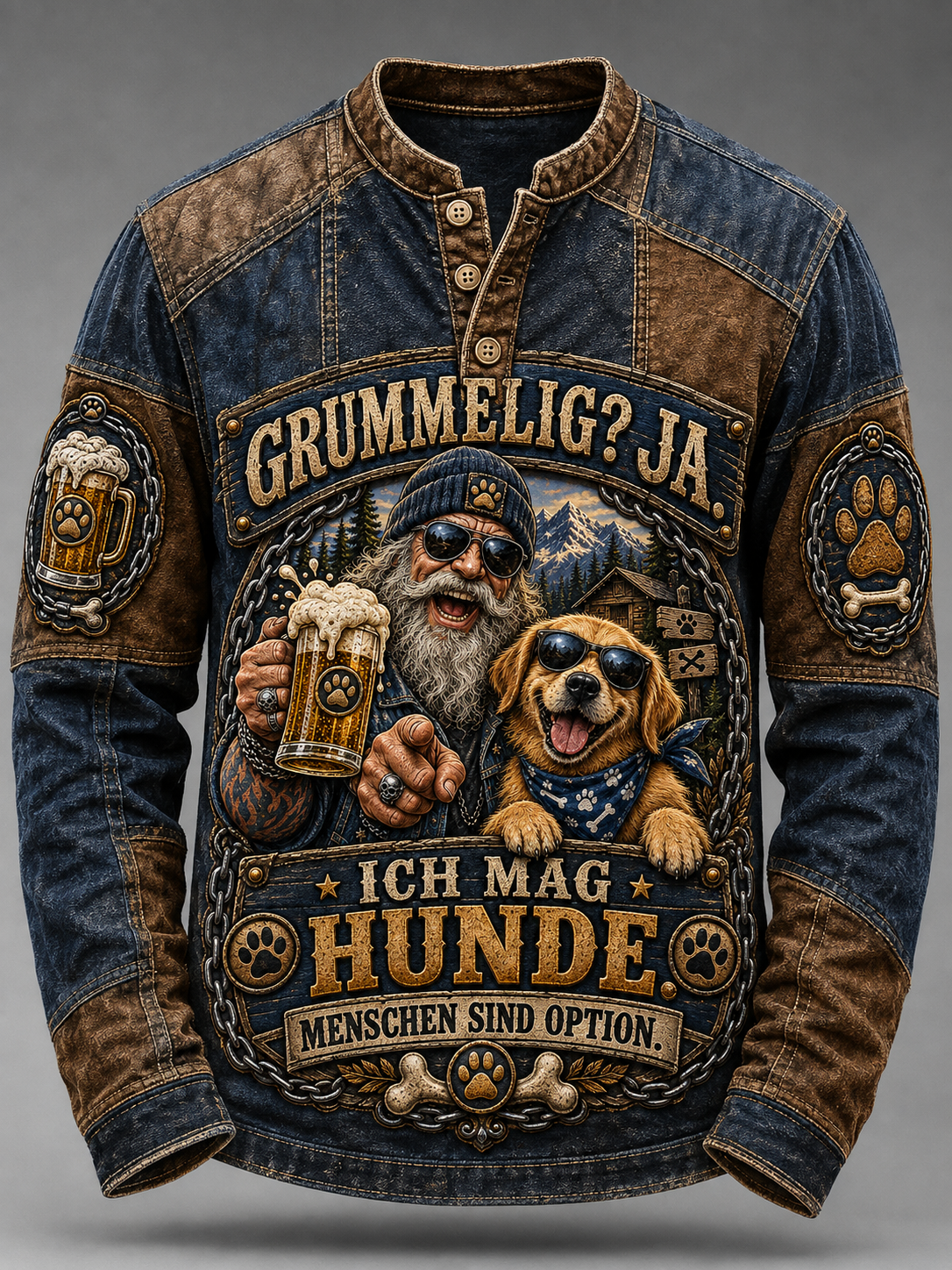 Lässiges T-Shirt für Herren mit humorvollem Spruch und Knöpfen