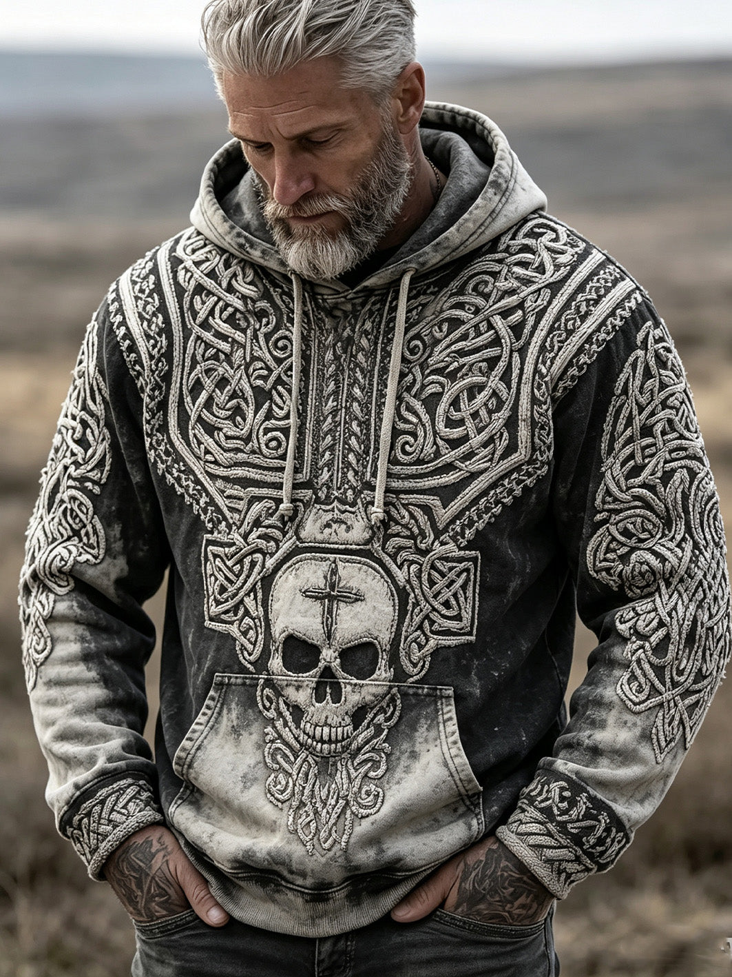 Herren Retro Viking Celtic Knoten Muster gedruckt Casual Hoodie
