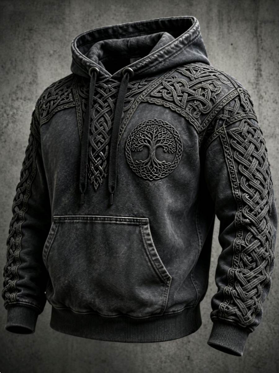Herren Retro Viking Valknut Tree Life Overs ized Drop-Shoulder Hoodie