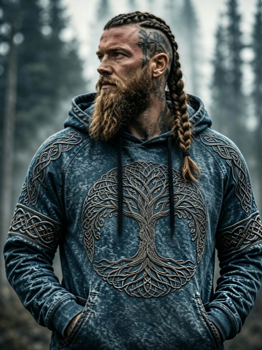 Herren-Viking-Keltenknoten-Lebensbaum-Kunst-Hoodie