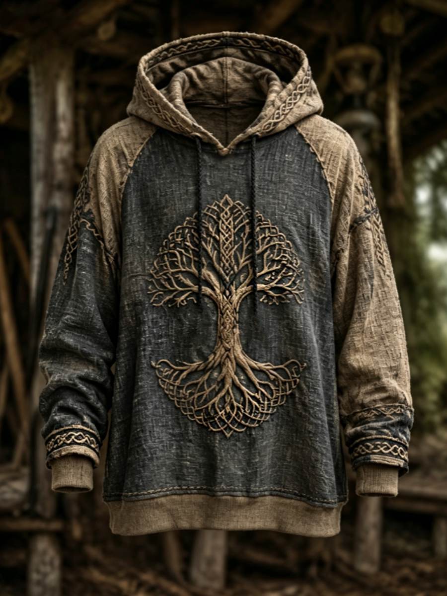 Herren-Retro-Viking-Valknut-Lebensbaum-Übergrößen-Hoodie