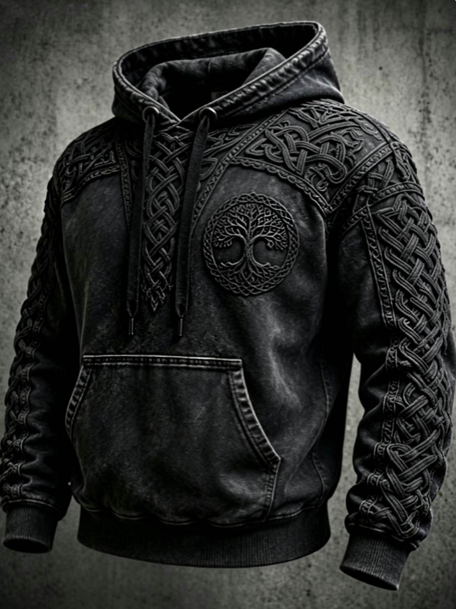 Herren Retro Viking Valknut Tree Life Overs ized Drop-Shoulder Hoodie