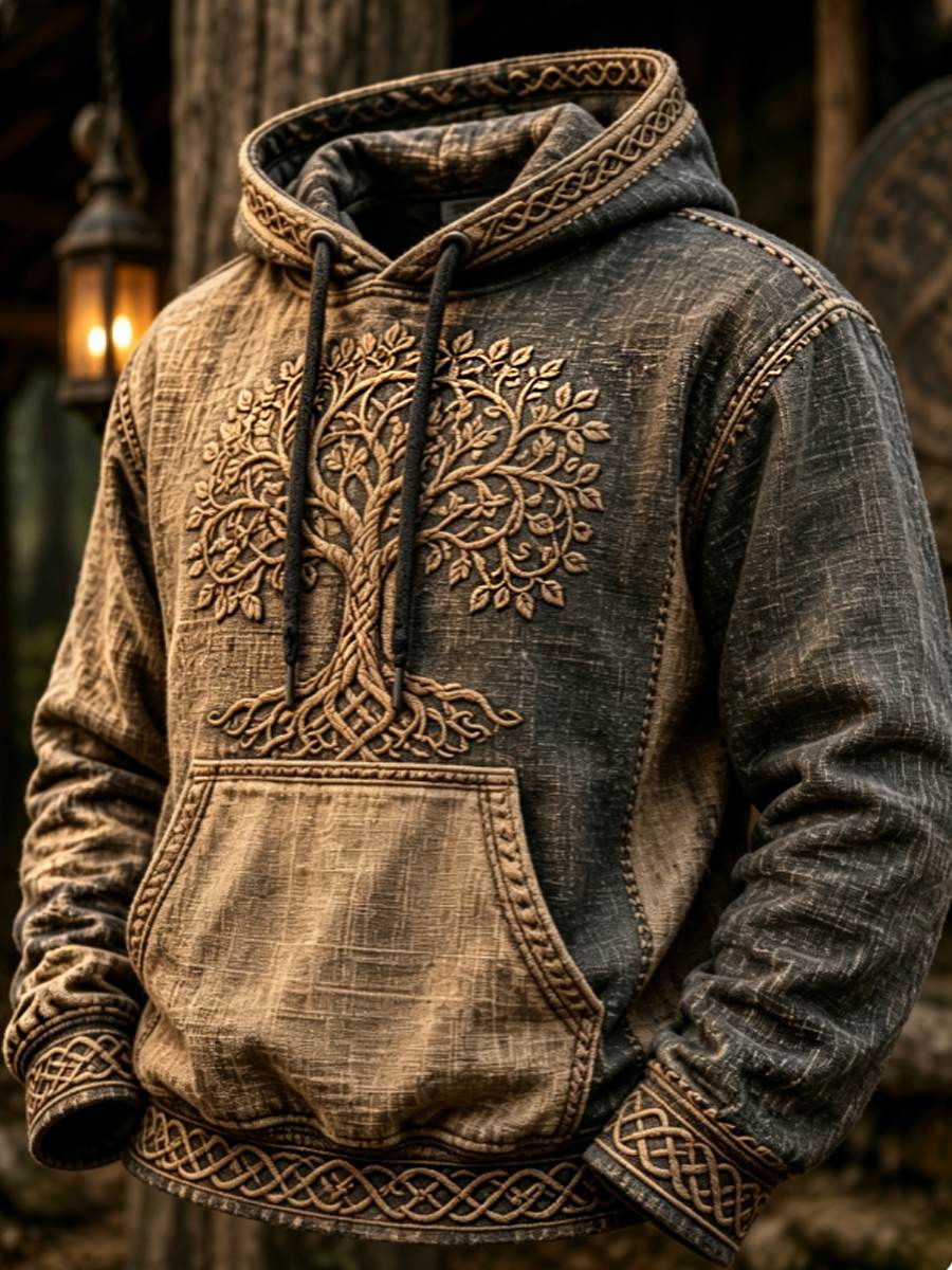 Herren-Retro-Viking-Valknut-Lebensbaum-Übergrößen-Hoodie