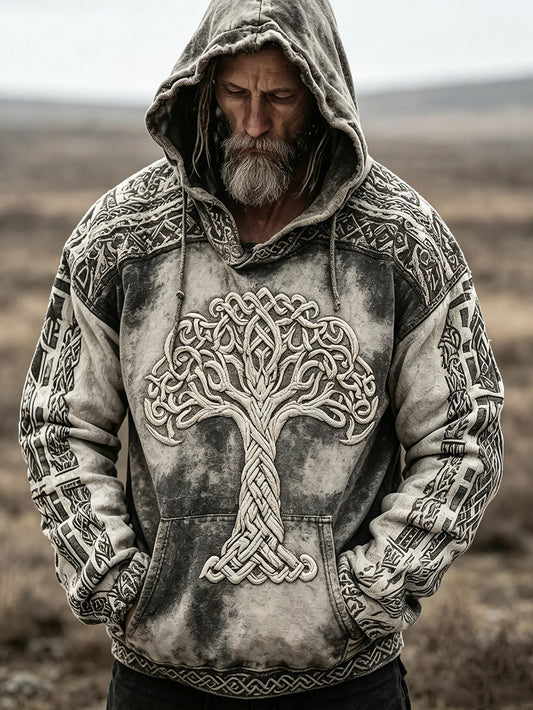 Herren Retro Viking Life Baum Muster gedruckt Casual Hoodie