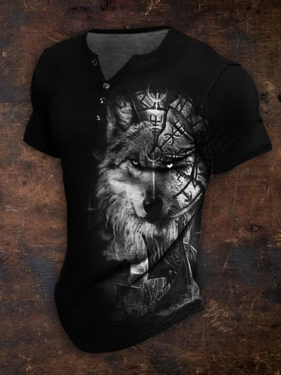 Legeres Henley-Shirt mit Vintage-Viking-Print