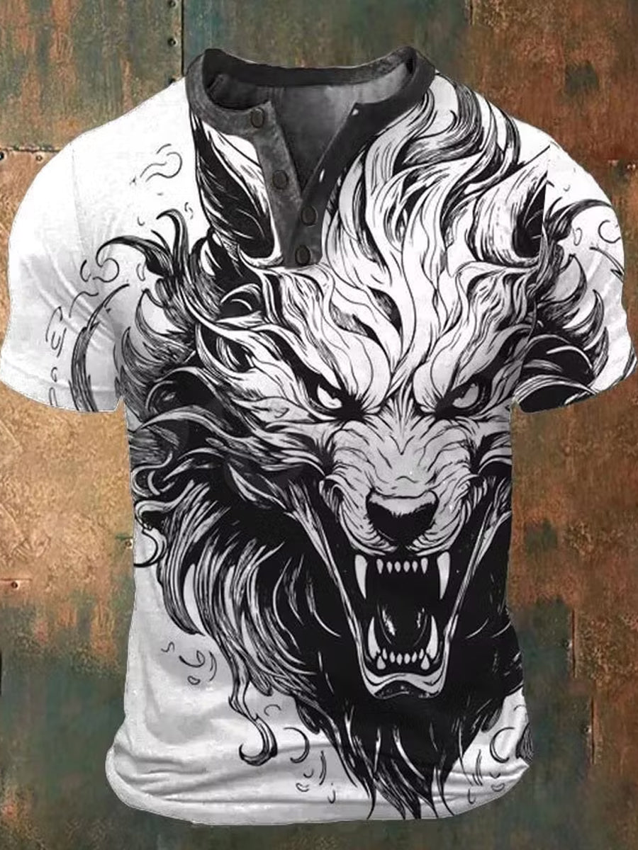 Legeres Henley-Shirt mit Vintage-Viking-Print