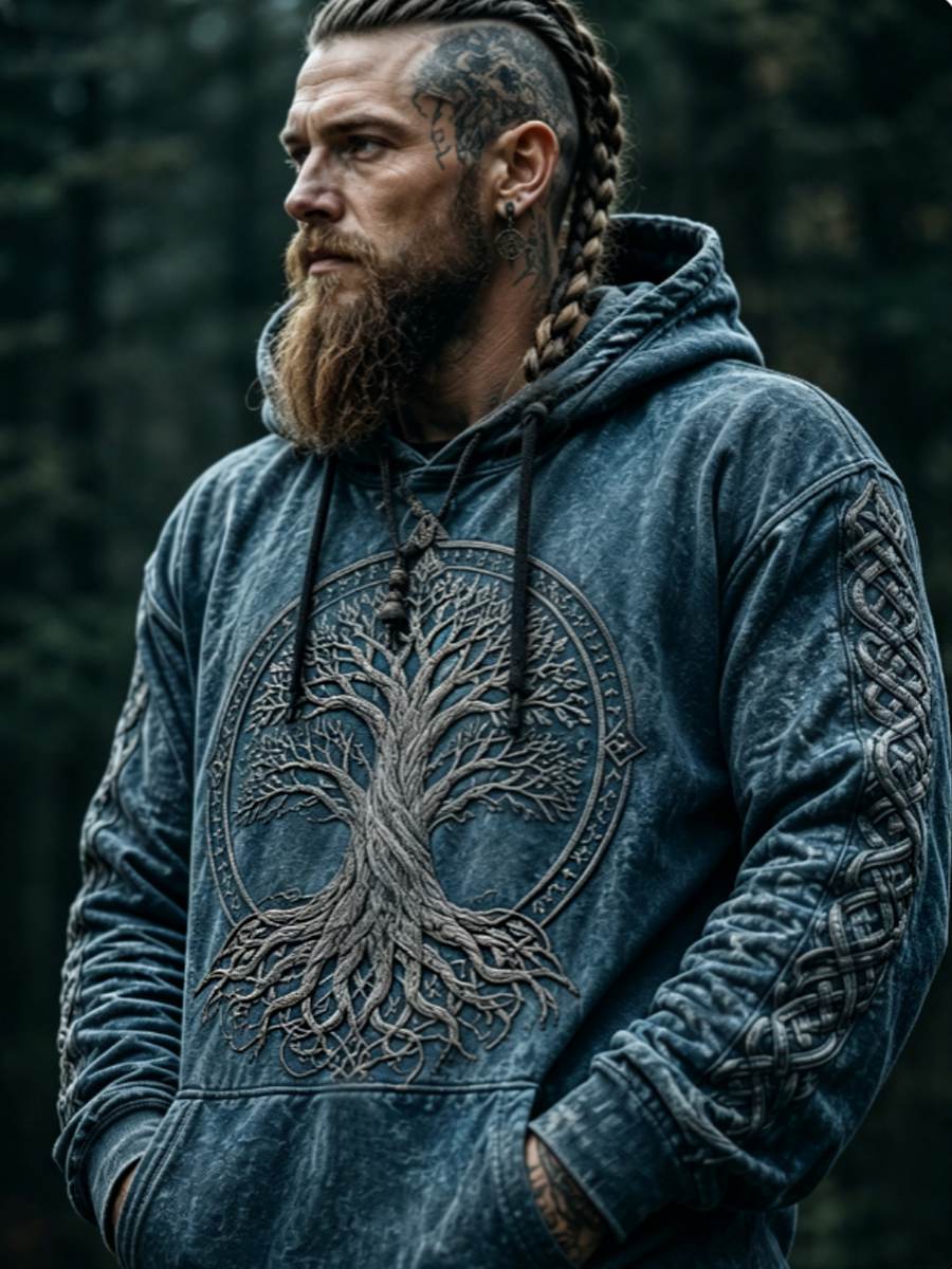 Herren-Viking-Keltenknoten-Lebensbaum-Kunst-Hoodie
