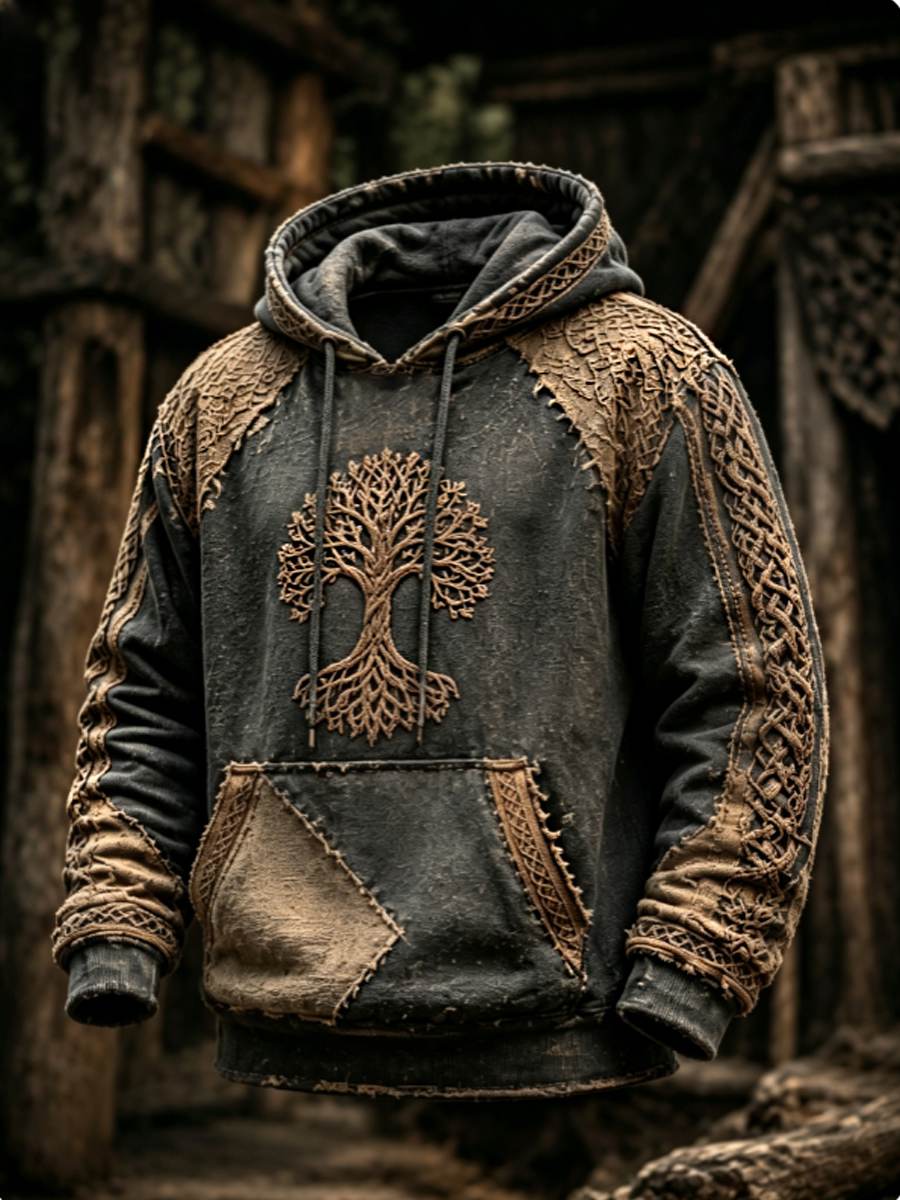 Herren-Retro-Viking-Valknut-Lebensbaum-Übergrößen-Hoodie