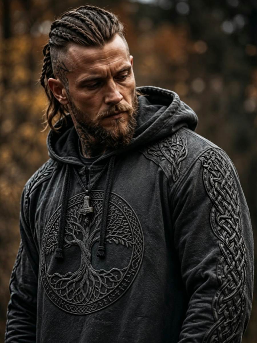 Herren Viking Keltischer Knoten Baum des Lebens Kunst Hoodie