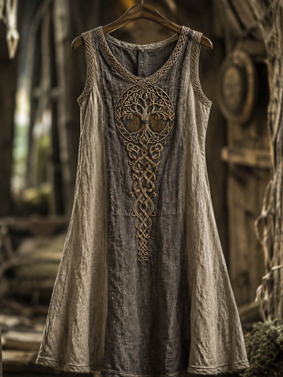 Damen-Viking-Life-of-Tree-Celti-Kunst-Leinen-Tankkleid