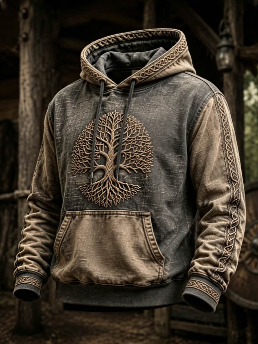 Herren-Retro-Viking-Valknut-Lebensbaum-Übergrößen-Hoodie