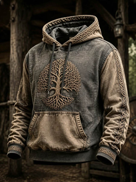 Herren-Retro-Viking-Valknut-Lebensbaum-Übergrößen-Hoodie