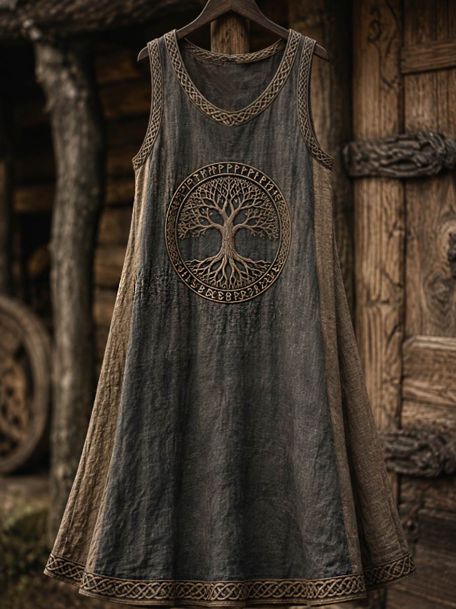 Damen-Viking-Life-of-Tree-Celti-Kunst-Leinen-Tankkleid