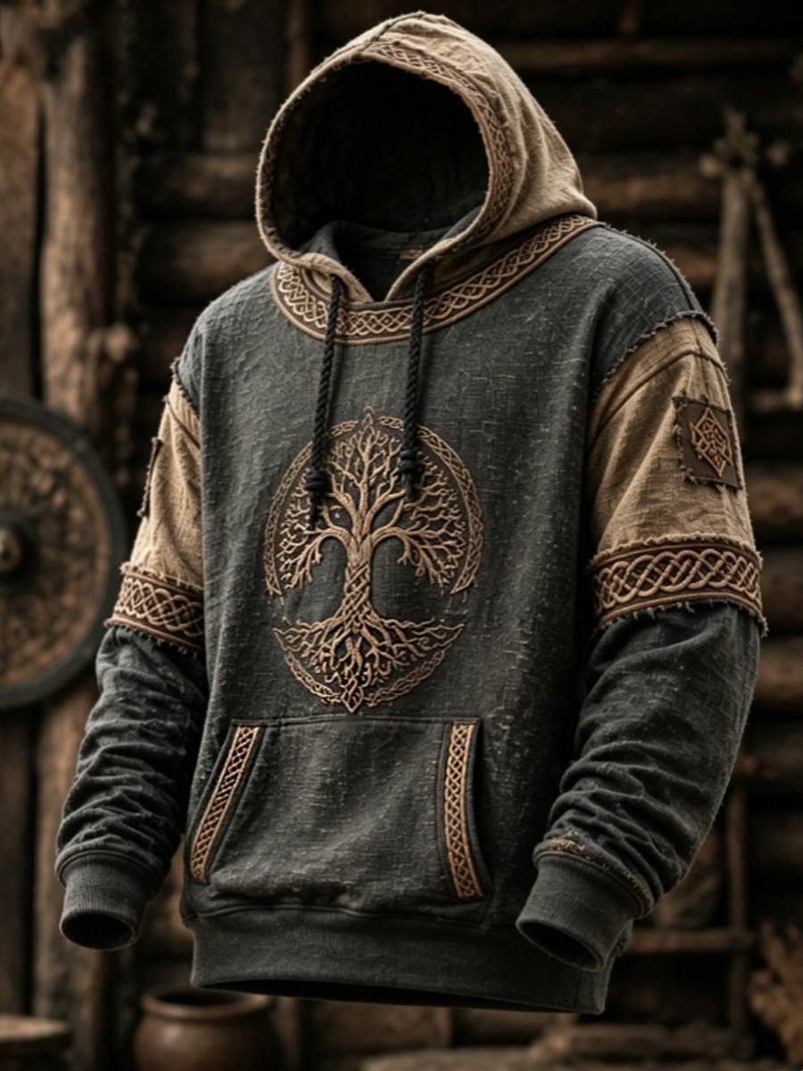 Herren-Retro-Viking-Valknut-Lebensbaum-Übergrößen-Hoodie