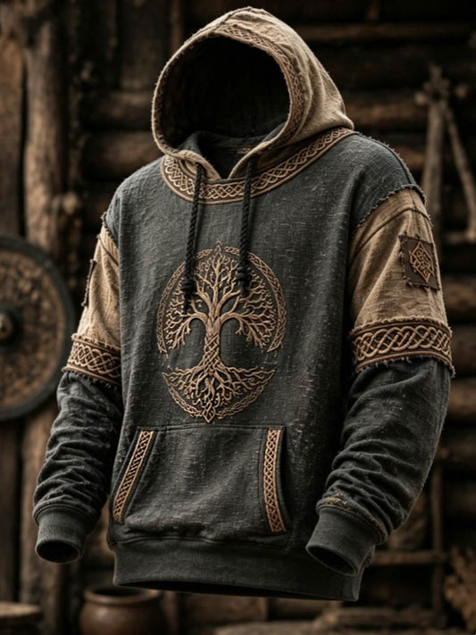Herren-Retro-Viking-Valknut-Lebensbaum-Übergrößen-Hoodie