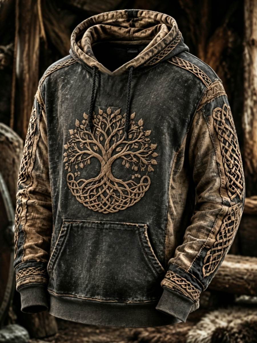 Herren-Retro-Viking-Valknut-Lebensbaum-Übergrößen-Hoodie