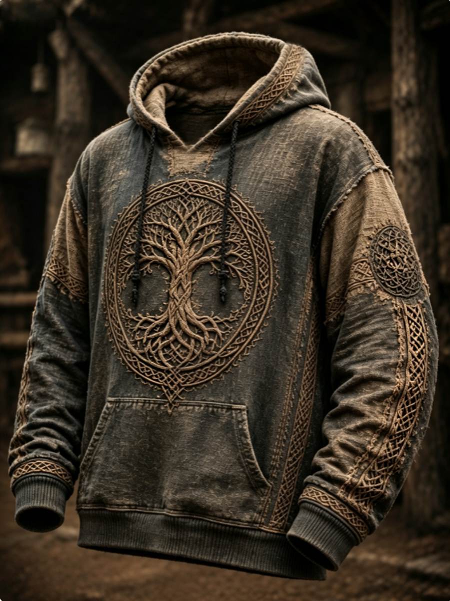 Herren-Retro-Viking-Valknut-Lebensbaum-Übergrößen-Hoodie