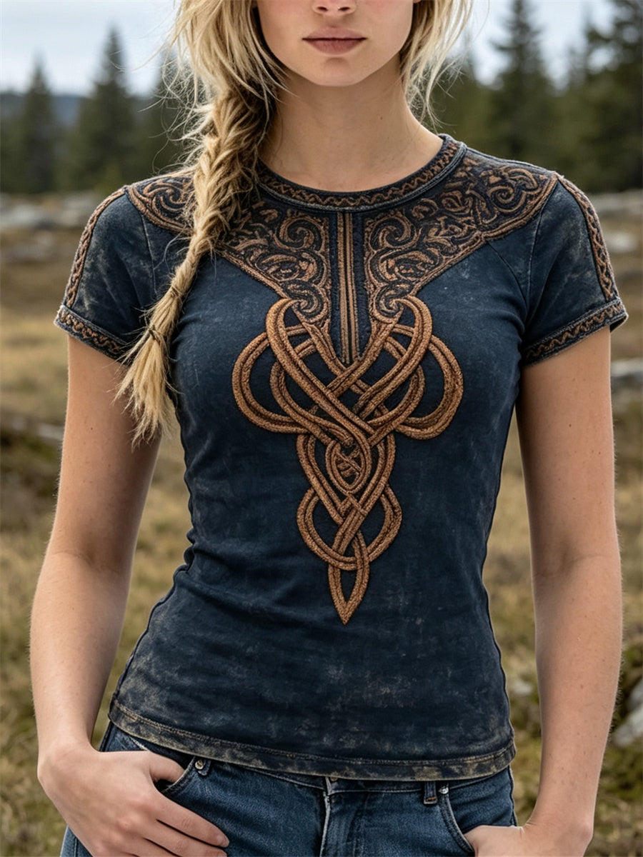 Damen Vintage Viking T-Shirt mit keltischem Knoten druck