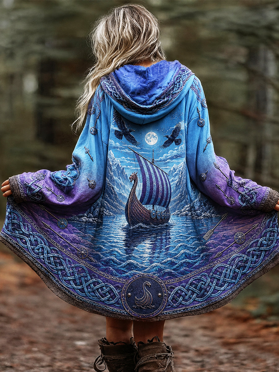 Lässige Kapuzenjacke mit Vintage-Viking-Art-Print