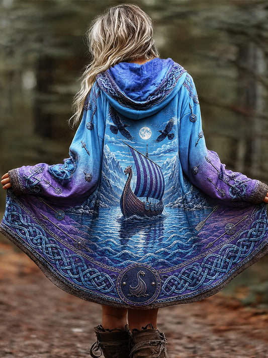 Lässige Kapuzenjacke mit Vintage-Viking-Art-Print