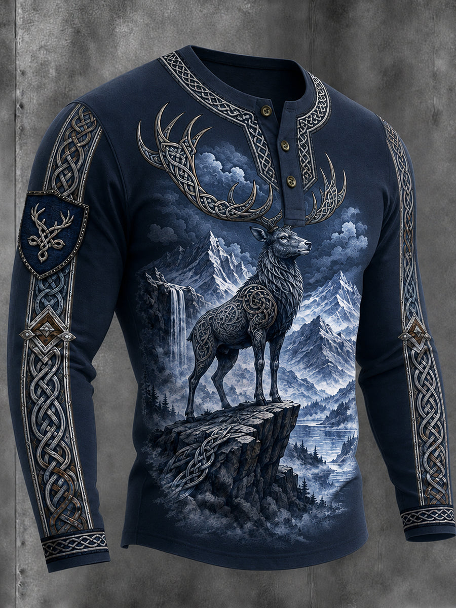 Legeres Henley-Shirt mit Vintage-Viking-Print