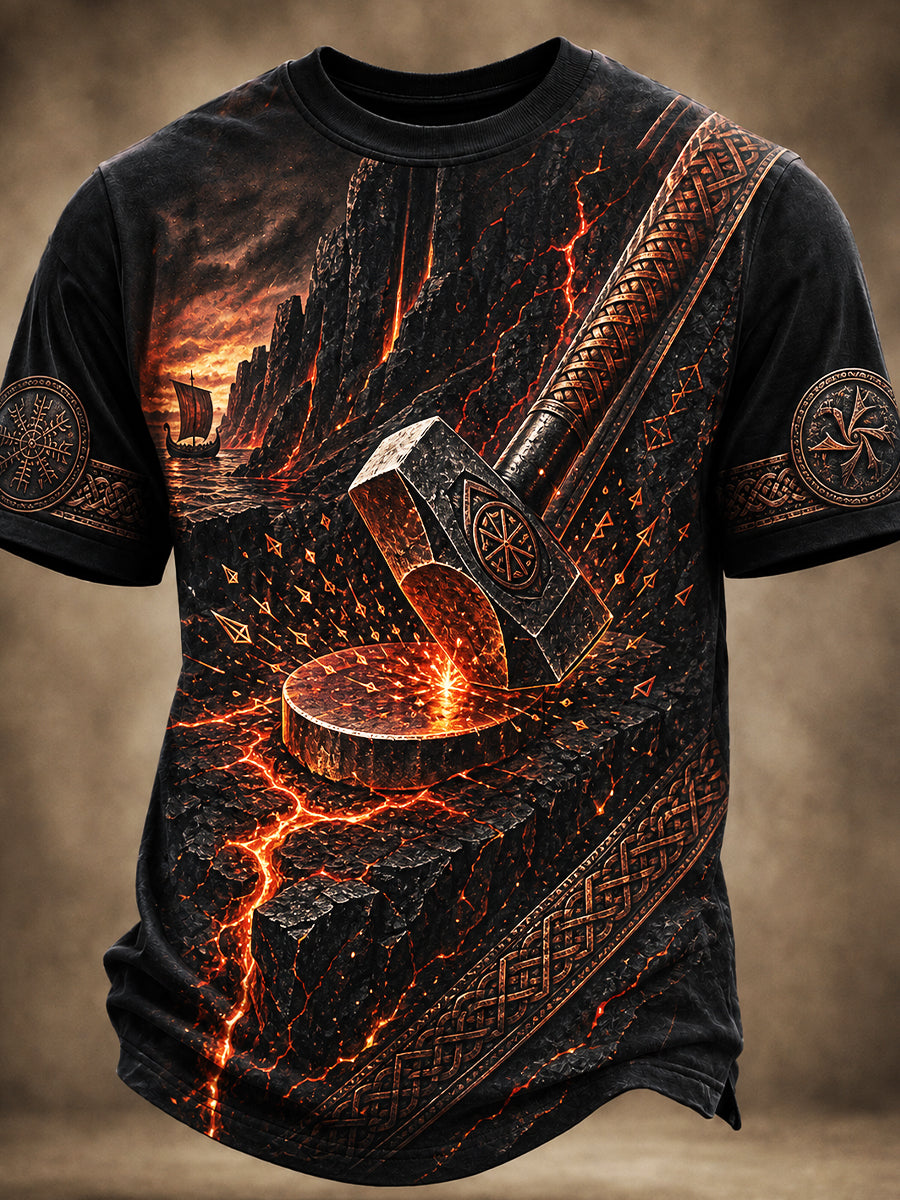 Lässiges T-Shirt mit Vintage Viking Kunstdruck