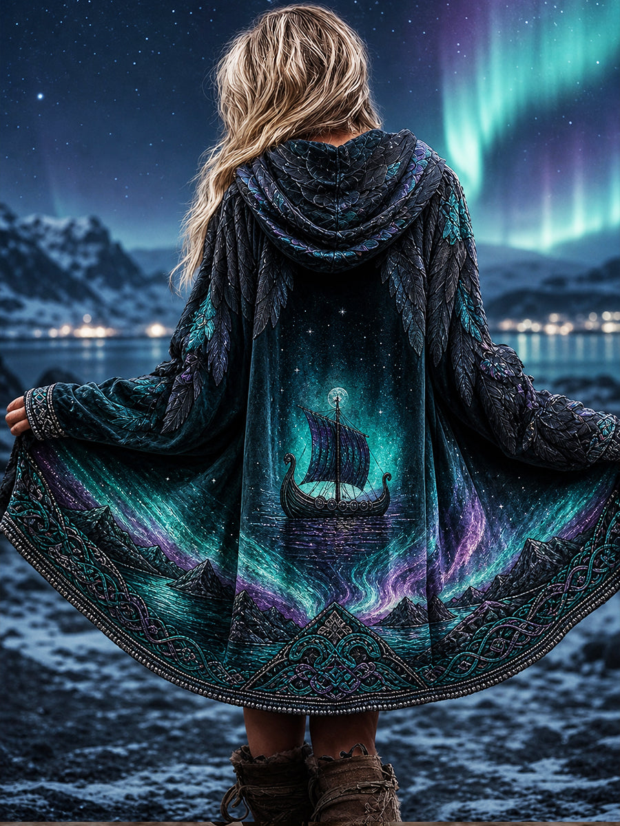 Lässige Kapuzenjacke mit Vintage-Viking-Art-Print