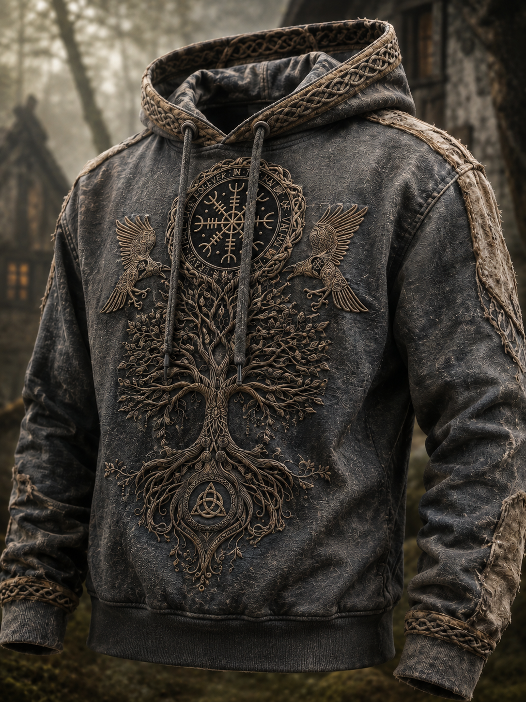 Herren-Retro-Viking-Valknut-Lebensbaum-Übergrößen-Hoodie