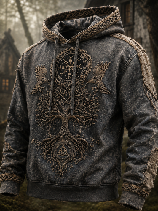 Herren-Retro-Viking-Valknut-Lebensbaum-Übergrößen-Hoodie