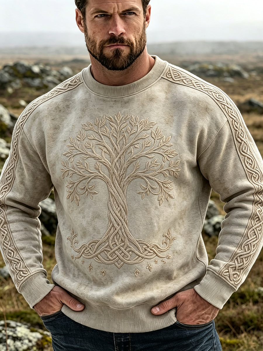 Herren-Vintage-Wikinger-Lebensbaum-Kelten-Print-Rundhals-Sweatshirt