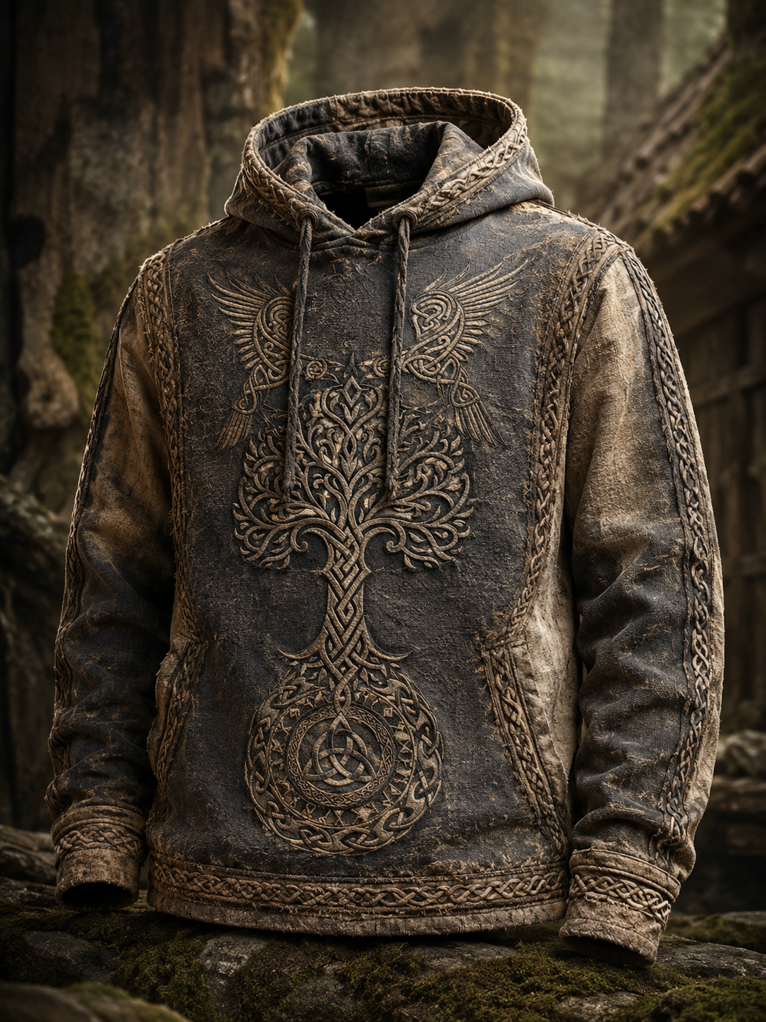 Herren-Retro-Viking-Valknut-Lebensbaum-Übergrößen-Hoodie