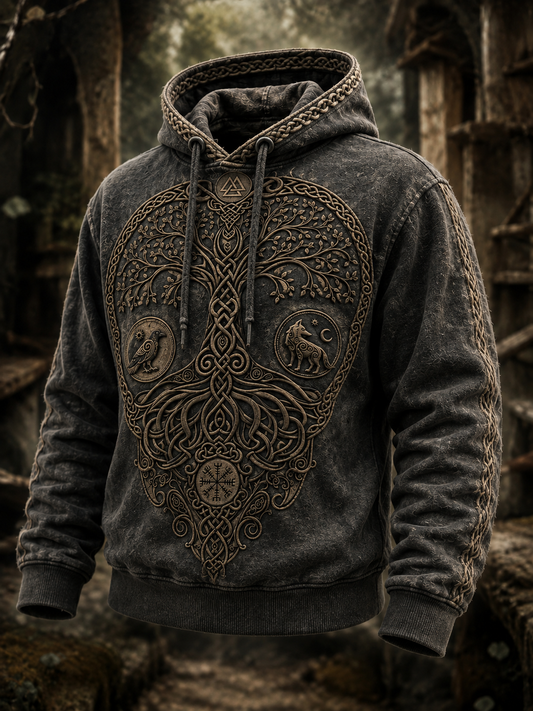 Herren-Retro-Viking-Valknut-Lebensbaum-Übergrößen-Hoodie