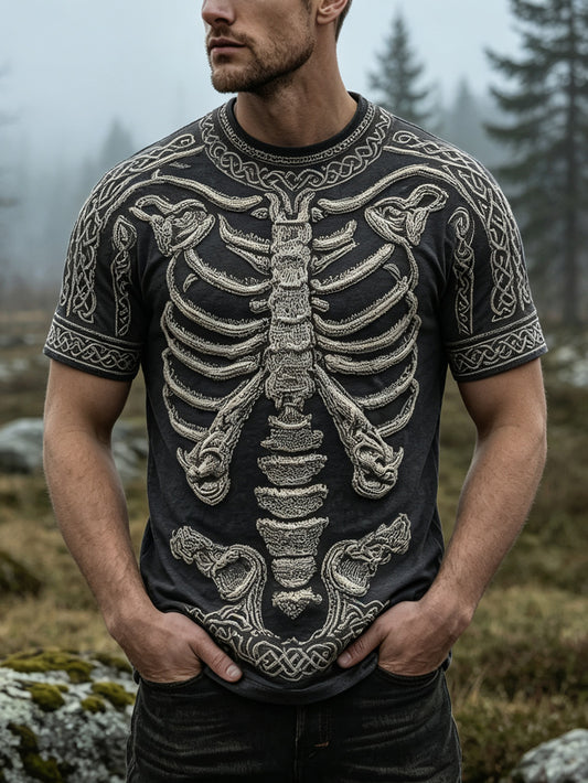 Herren-Casual-T-Shirt mit Retro-Druck im Totenkopf-Skelett-Design und kurzen Ärmeln