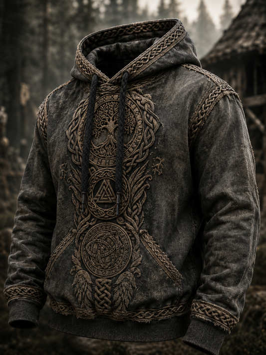 Herren-Retro-Viking-Valknut-Lebensbaum-Übergrößen-Hoodie