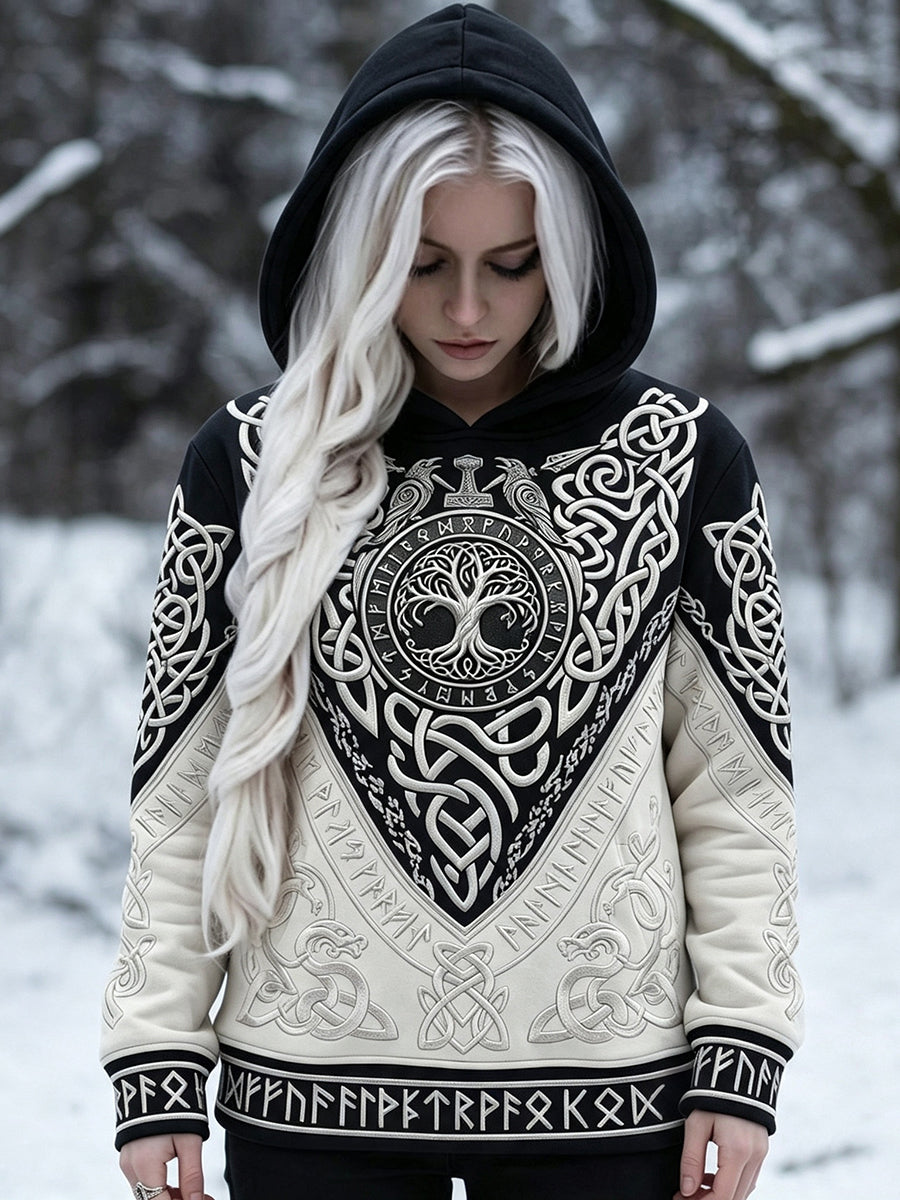 Kapuzenpullover für Damen mit keltischem Lebensbaum-Print im Wikingerstil
