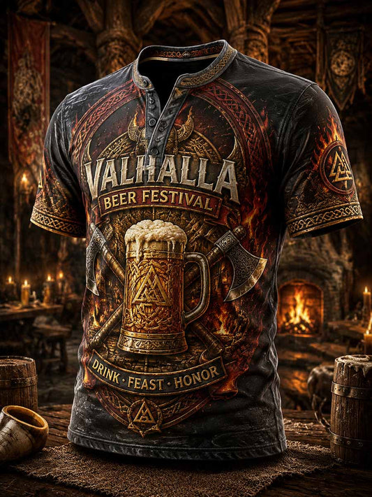 Herren-Vintage-T-Shirt mit Wikinger-Bier-Motiv