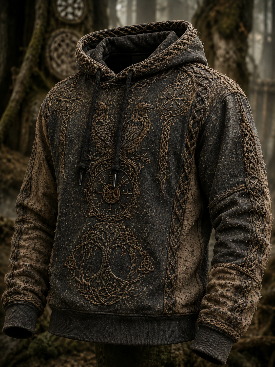 Herren-Retro-Viking-Valknut-Lebensbaum-Übergrößen-Hoodie