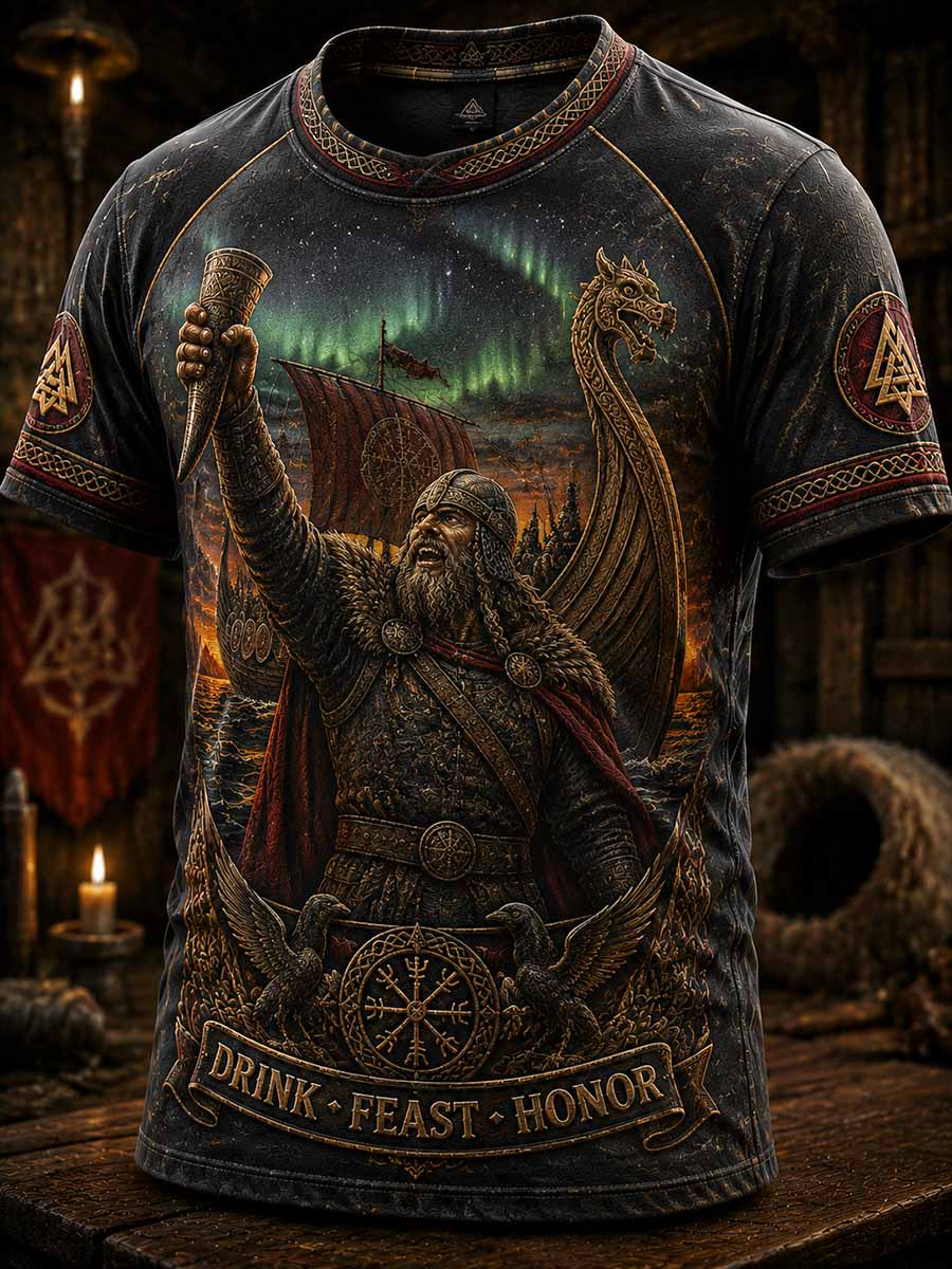 Herren-Vintage-T-Shirt mit Wikinger-Bier-Motiv