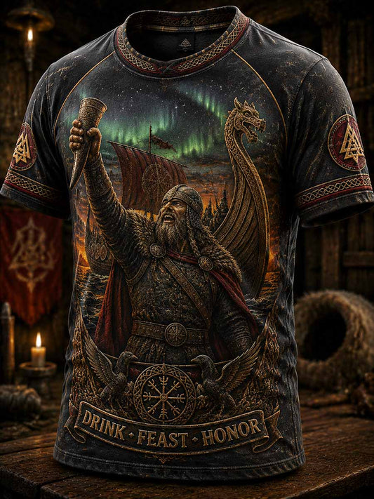 Herren-Vintage-T-Shirt mit Wikinger-Bier-Motiv
