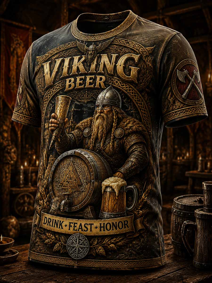 Herren-Vintage-T-Shirt mit Wikinger-Bier-Motiv
