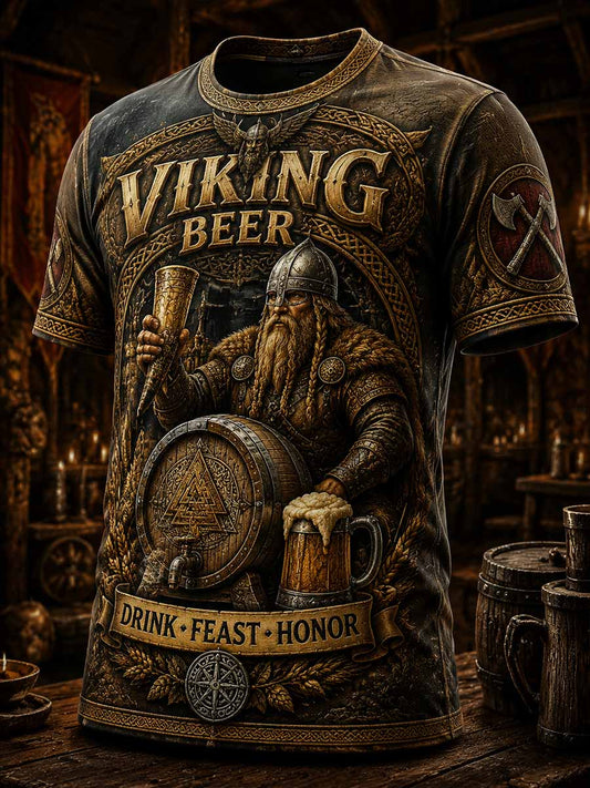 Herren-Vintage-T-Shirt mit Wikinger-Bier-Motiv