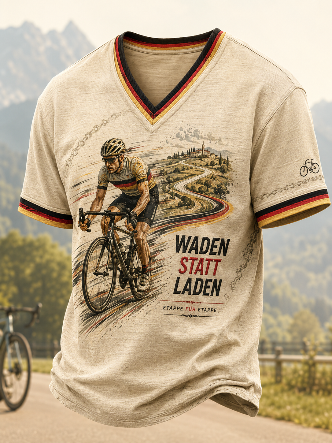 Herren-T-Shirt mit kurzen Ärmeln im Stil der deutschen Radfahrkultur