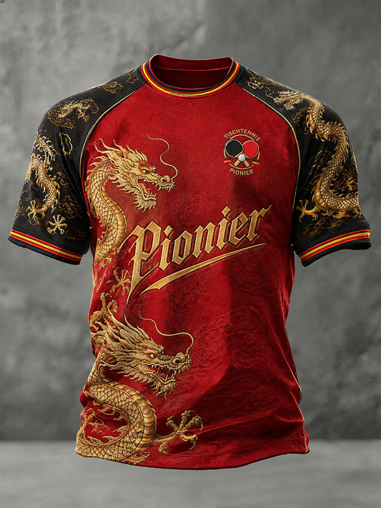 Herren-Poloshirt mit Raglanärmeln und Tischtennis-Motiv-Print