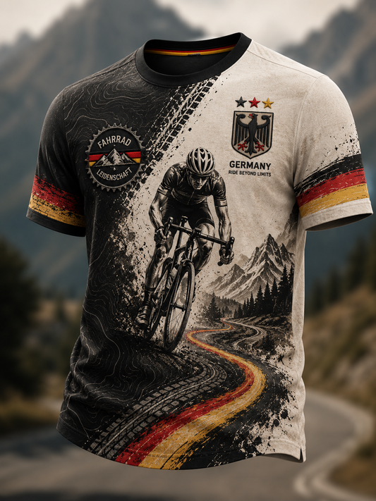 Herren-T-Shirt mit kurzen Ärmeln im Stil der deutschen Radfahrkultur